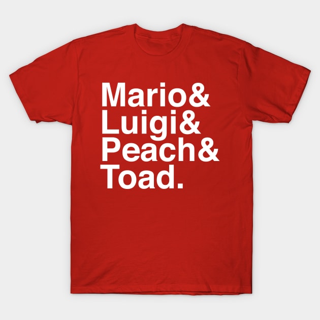 Helvetica Mario Video Game Characters T-Shirt by Carl Cordes